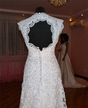 Свадебное платье Одесса А-силуэт,  шлейф,  французское кружево